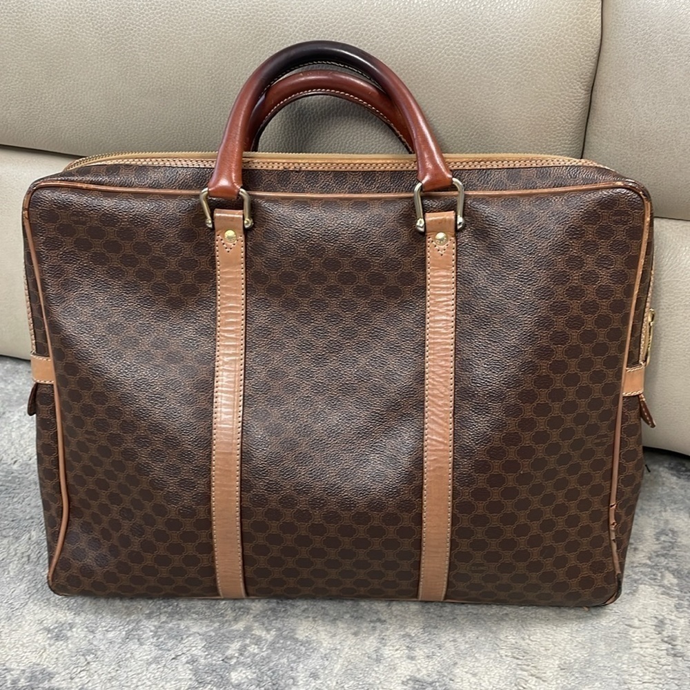 Celine Brown Macadam Briefcase Business Laptop Bag Top Handle - Picture 8 of 17